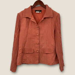 Bala Bala Blazer‎ Jacket Women Sz Medium Coral Orange Ribbed Textured Microsuede